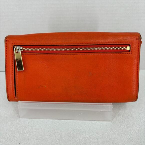 Michael Kors Bancroft Pebbled Calf Leather Wallet Orange Gold Tone Lock - Picture 6 of 16
